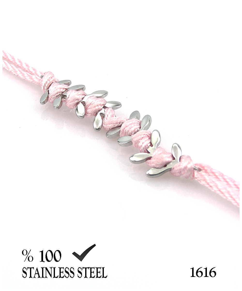 1616 Başak yaprak pembe kordon bileklik