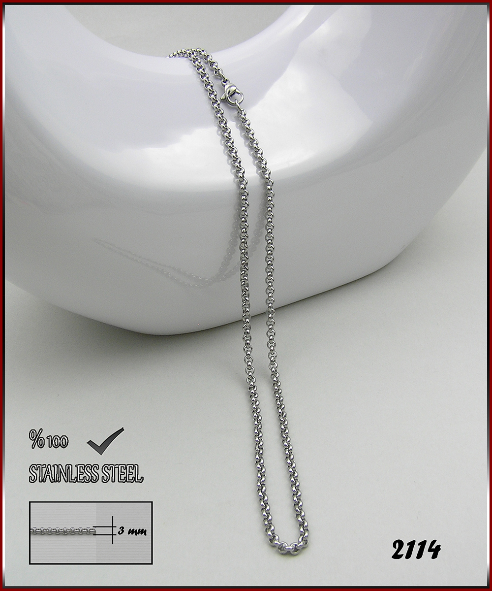 2114 Yuvarlak çelik zincir kolye 3 mm (Uzunluk seçiniz)