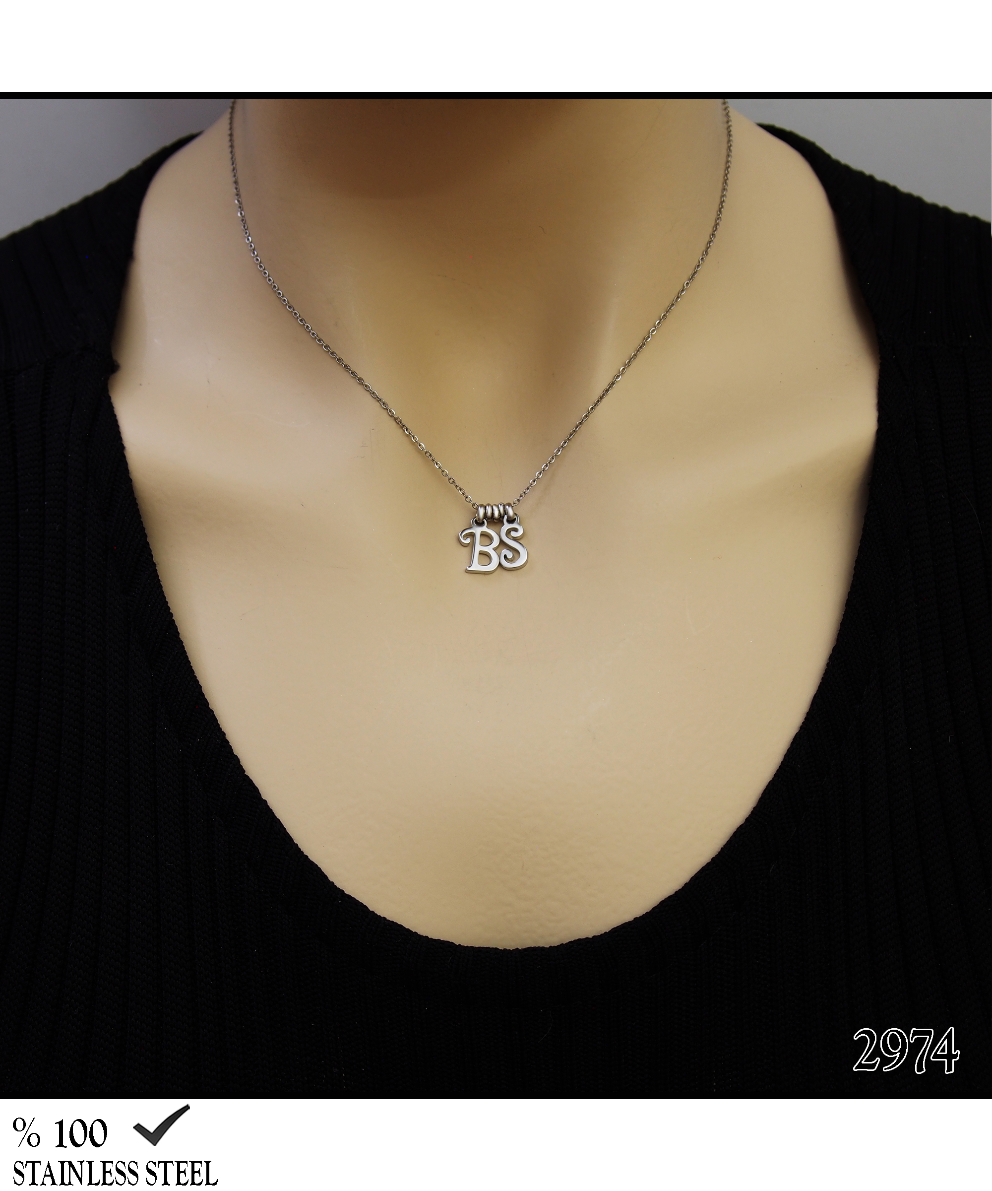 2239  2 Harf Çelik Kolye (Harf seçiniz)