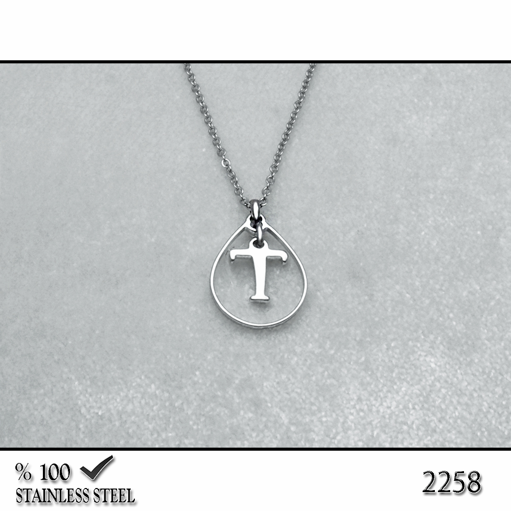 2258 Damla çelik kolye (Harf seçiniz)