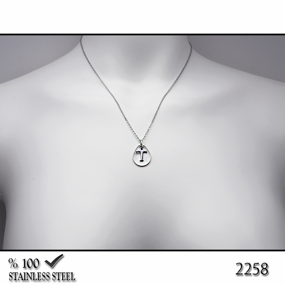 2258Z Damla çelik kolye (Harf seçiniz)