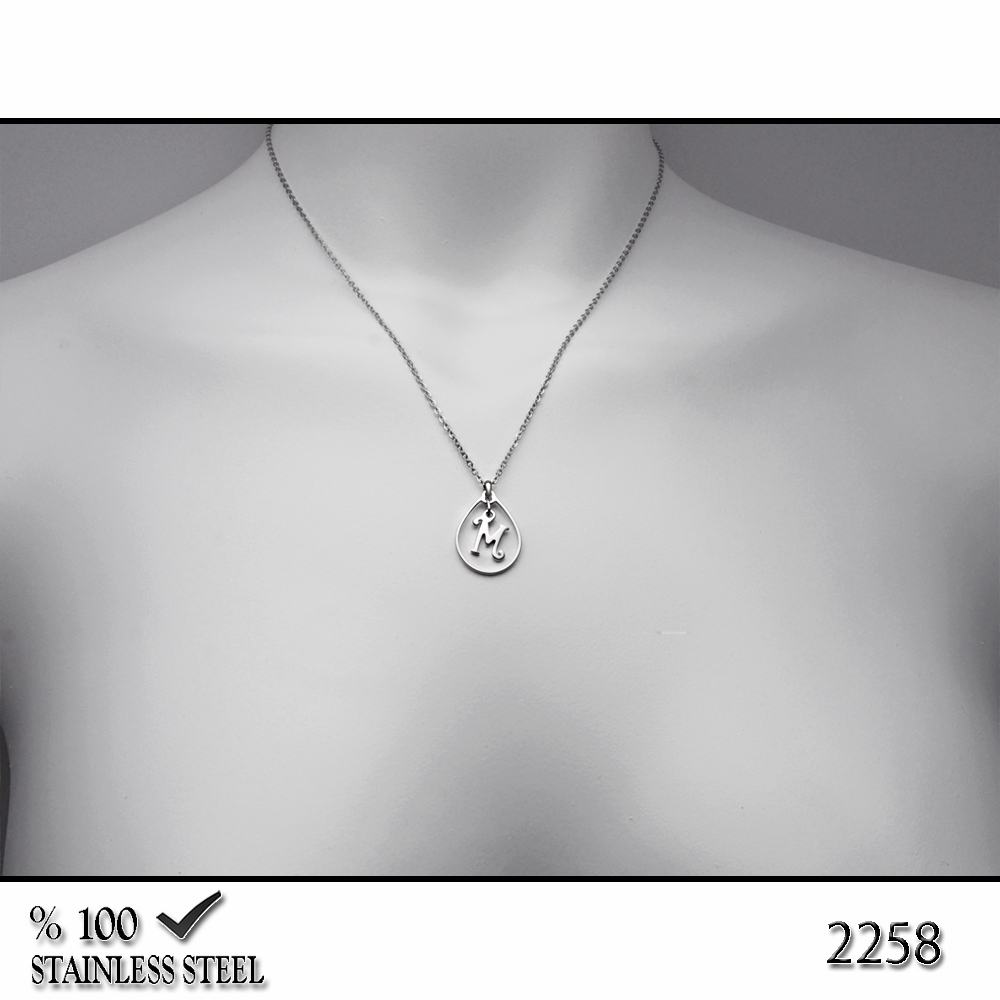 2258 Damla çelik kolye (Harf seçiniz)