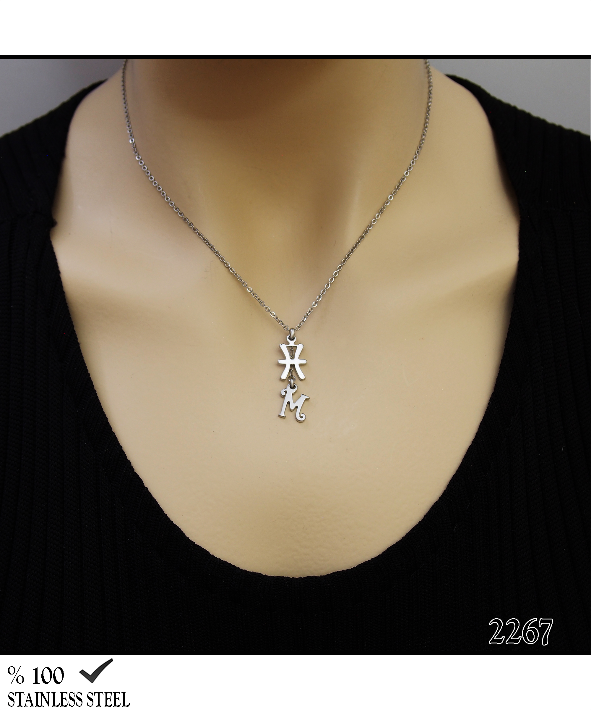 2267 Çelik kolye (Harf ve burç seçiniz)