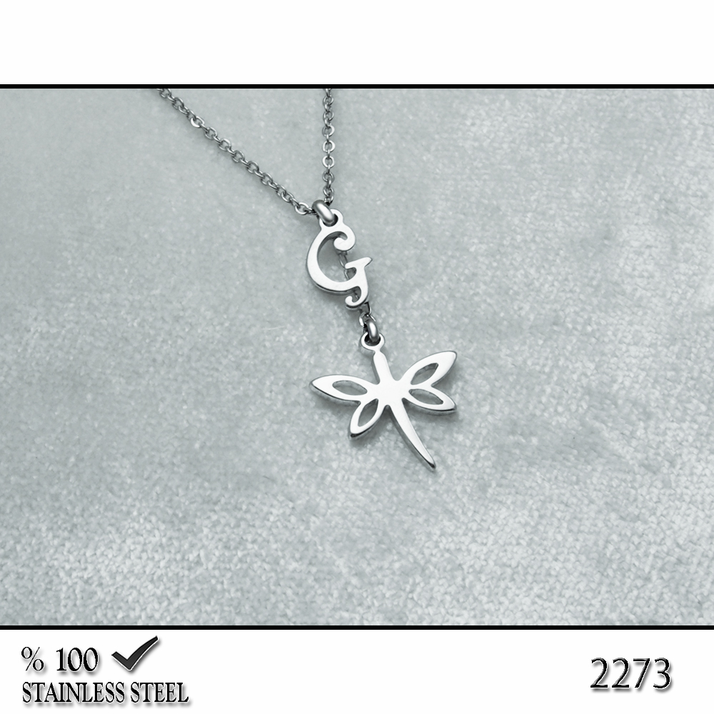 2273 Yusufçuk çelik kolye (Harf seçiniz)