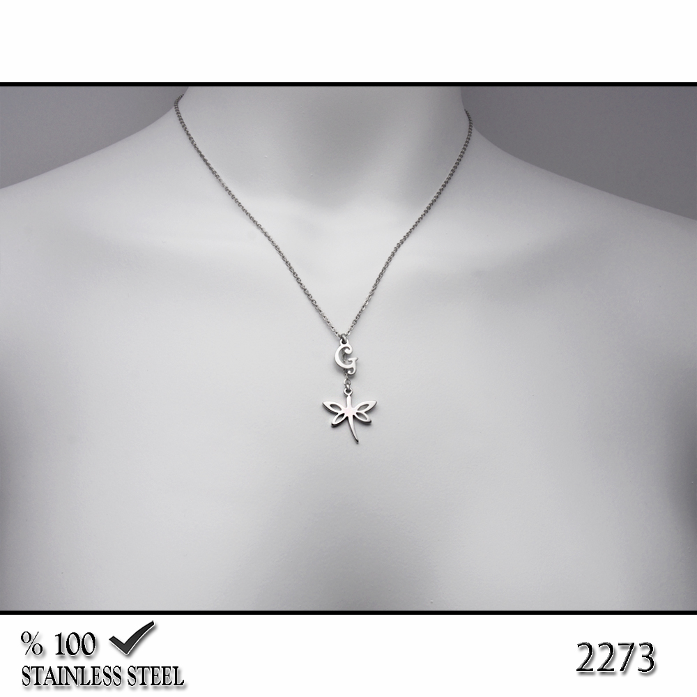 2273 Yusufçuk çelik kolye (Harf seçiniz)