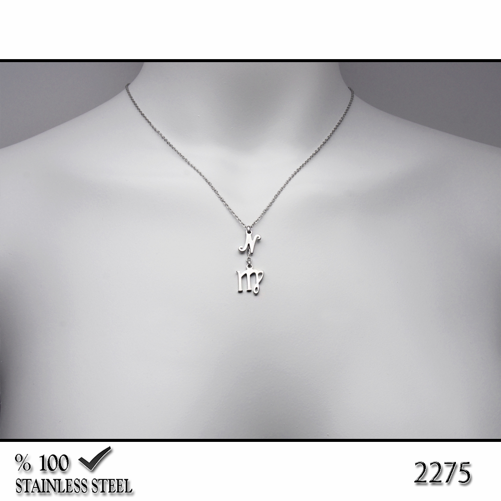 2275 Harf ve burç çelik kolye (Harf-Burç seçiniz)