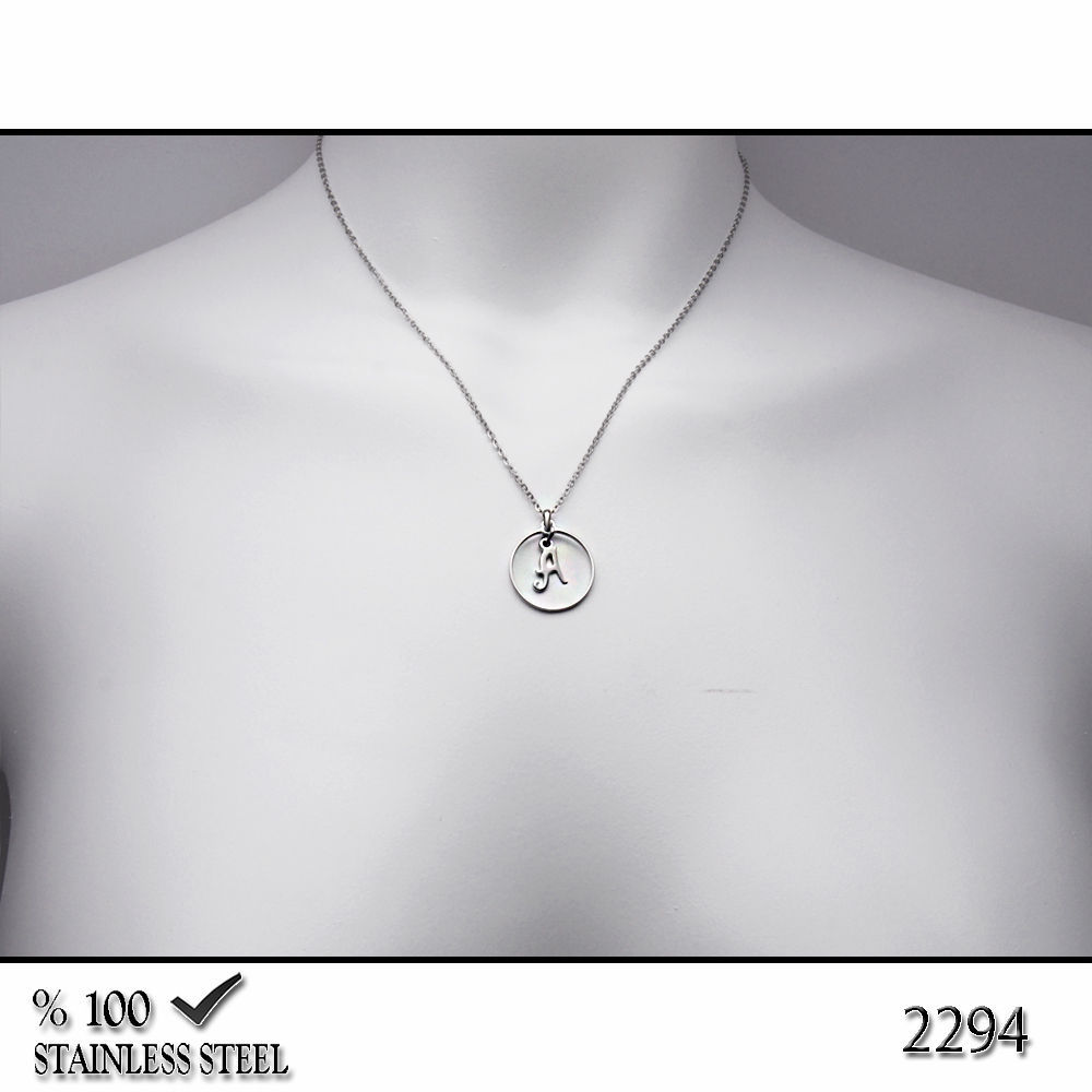 2294 Daire harf çelik kolye (Harf seçiniz)