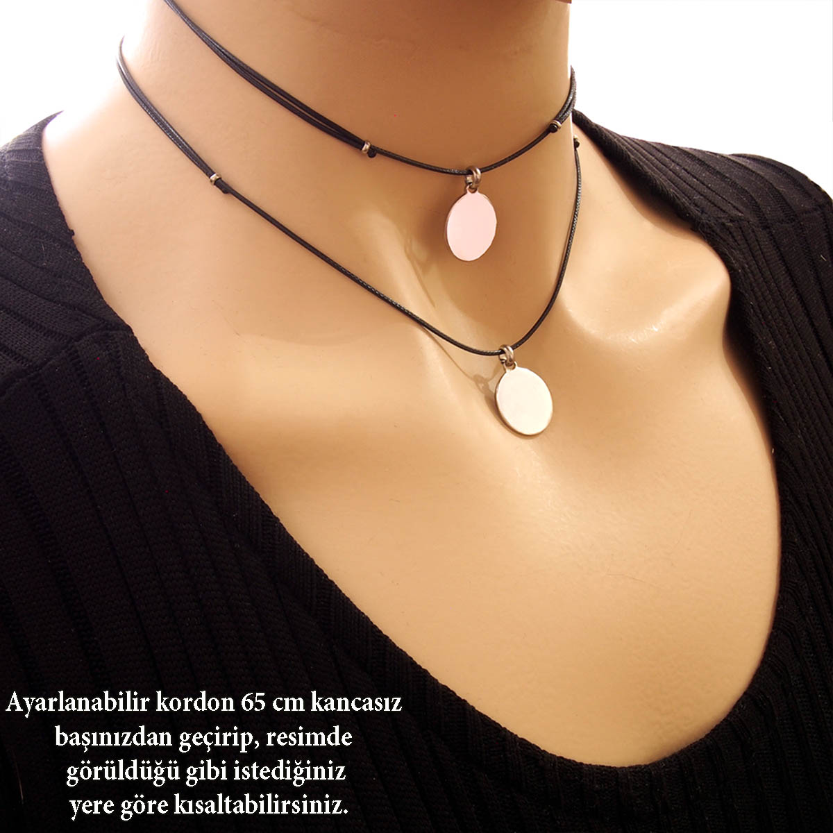 2578  Ayarlı Kadın Kordon 1,3mm siyah ince kordon