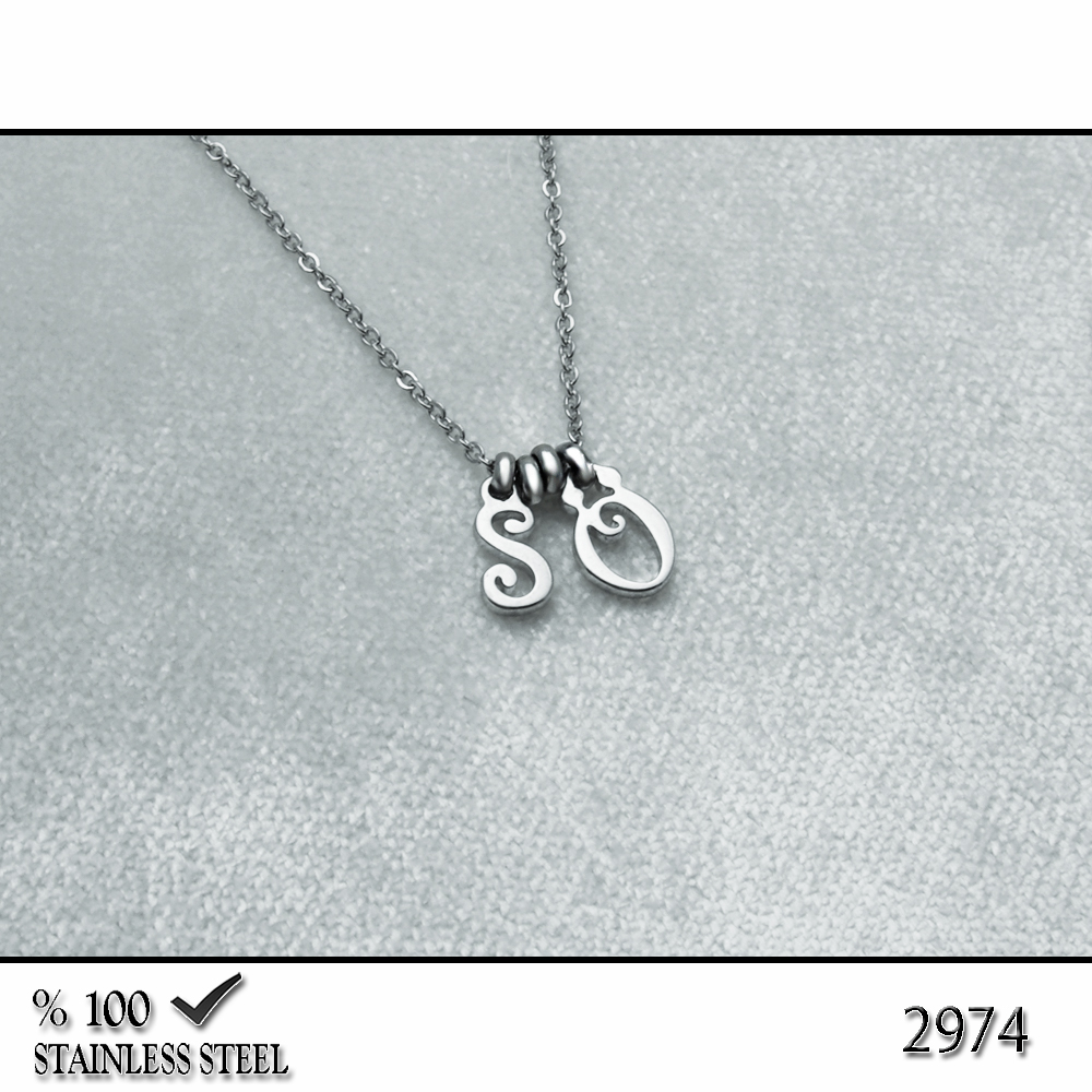 2974  2 Harf Çelik Kolye (Harf seçiniz)