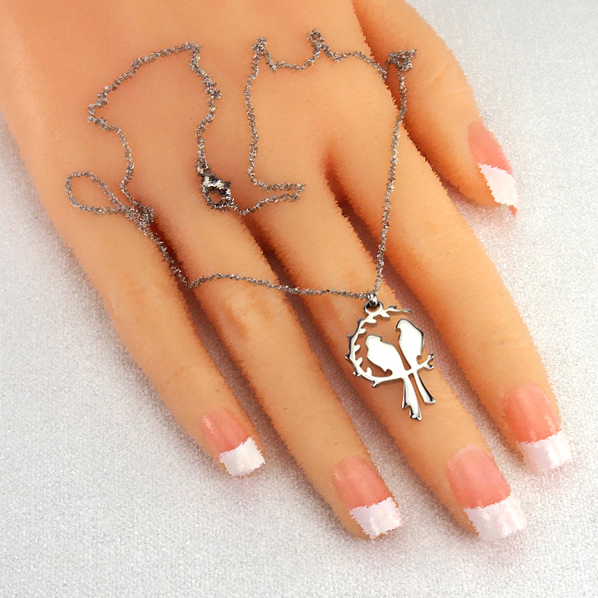 846Z Aşık kuşlar küçük çelik kolye  25 x 14 mm