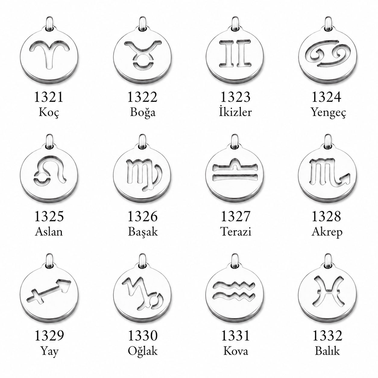 Burç simgeleri yuvarlak çelik kolye