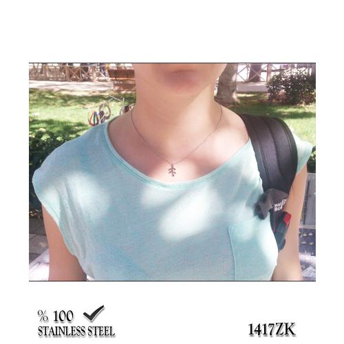 1417Z Minik yaprak çelik kolye