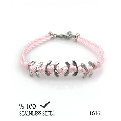 1616 Başak yaprak pembe kordon bileklik