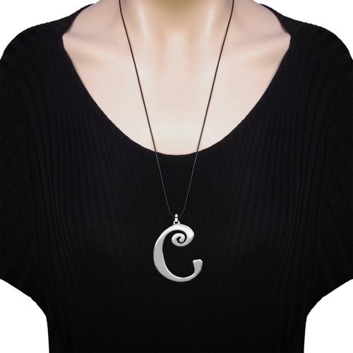 612KA C harfi büyük harf çelik harf kolye (Yükseklik 5cm)