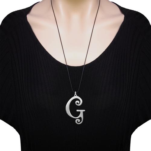 617KA G harfi büyük harf çelik harf kolye (Yükseklik 5cm)