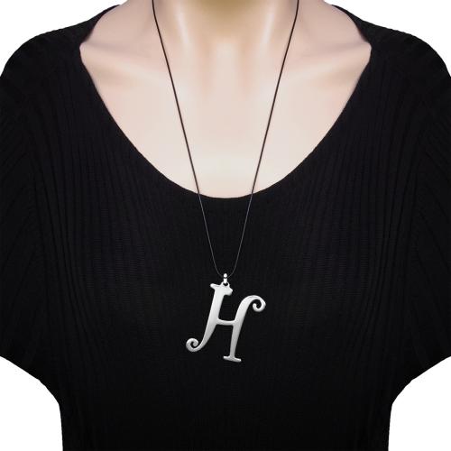 618KA H harfi büyük harf çelik harf kolye (Yükseklik 5cm)