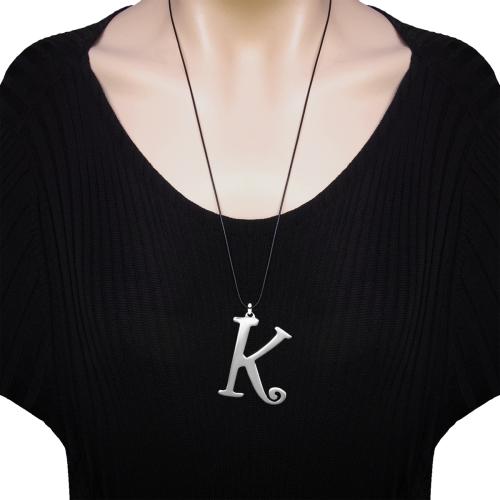622KA K harfi büyük harf çelik harf kolye (Yükseklik 5cm)