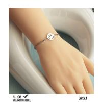 3053BY Smile gülen surat çelik zincir bileklik